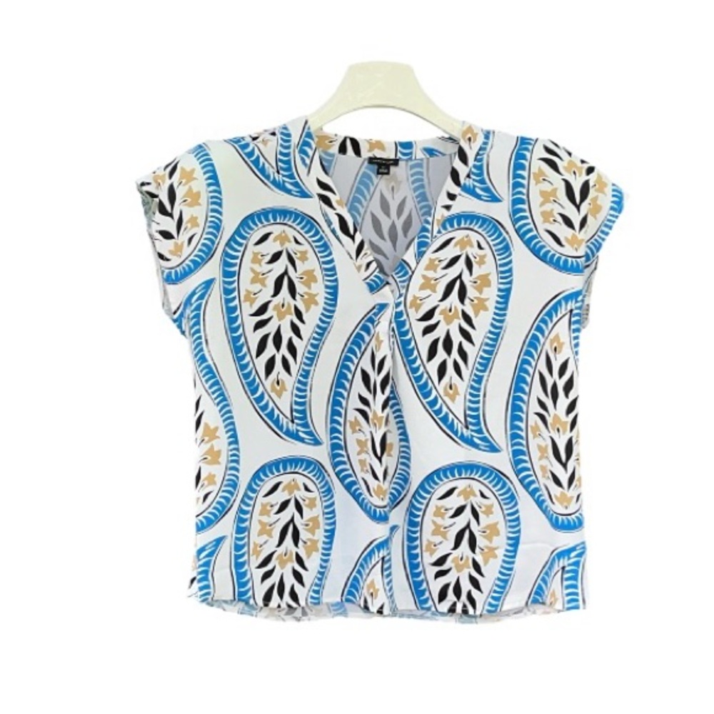 Ann Taylor Blue and Gold Patterned Blouse